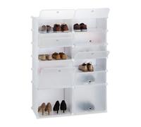 Relaxdays Zapatero modular con 12 compartimentos blanco,plata,transparente