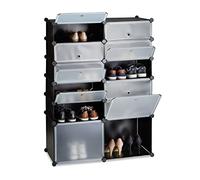 Relaxdays Zapatero Modular con 12 Compartimentos, Plástico, Negro, 125 x 94 x 37 cm