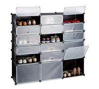 Relaxdays Zapatero Modular Grande 18 Compartimentos, Negro, 125.5 X 140 X 36.5 Cm