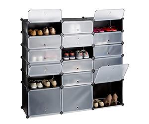 Relaxdays Zapatero Modular Grande 18 Compartimentos, Negro, 125.5 X 140 X 36.5 Cm