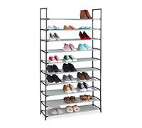 Relaxdays Zapatero Modular XXL, 10 Niveles, para 50 Pares de Zapatos, Zapatera de Tela 176,5 x 99 x 29,5 cm, Gris