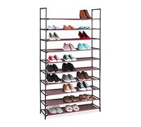 Relaxdays Zapatero Modular XXL, 10 Niveles, para 50 Pares de Zapatos, Zapatera de Tela 176,5 x 99 x 29,5 cm, Burdeos