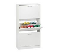Relaxdays Zapatero, Mueble 18 Pares de Zapatos Ultrafino, 3 Compartimentos Basculantes, 116 x 60 x 24 cm, Blanco