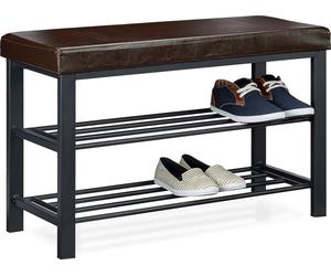 Relaxdays, zapatero para 6-8 pares de zapatos, estante para zapatos con asiento, tapizado en cuero sintético, dimensiones (alto x ancho x profundidad): 49 x 81 x 31 cm, 2 niveles, color marrón