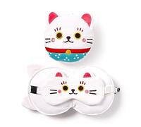 Relaxeazzz - Cojín de viaje (2 en 1, con máscara de ojos Maneki Neko, diseño de gato, multicolor, 1 unité (Lot de 1)