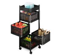 RELAXTY Carrito Auxiliar 4 Niveles con Ruedas: Carrito de Cocina y Baño Metálico Giratorio para Frutas y Utensilios