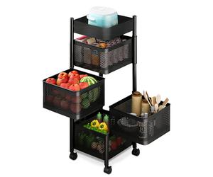 RELAXTY Carrito Auxiliar 4 Niveles con Ruedas: Carrito de Cocina y Baño Metálico Giratorio para Frutas y Utensilios