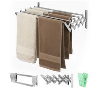 RELAXTY Tendedero de Pared Plegable - Diferentes longitudes | Extensible para Interior y Exterior con 5 Barras de Secado y Pinzas Incluidas