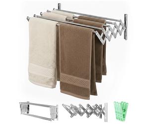 RELAXTY Tendedero de Pared Plegable - Diferentes longitudes | Extensible para Interior y Exterior con 5 Barras de Secado y Pinzas Incluidas
