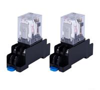Relé de alimentación electromagnético de dos unidades de 8 pines que incluye pantalla LED y base de enchufe compatible con pistas de riel DIN 24 V CC entrada 10 A, capacidad de salida, carcasa negra
