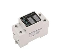 Relé de sobretensión y subtensión digital ajustable con riel DIN de 40/63 A y 230 V con pantalla dual, protección contra sobrecorriente y límite de sobretensión.