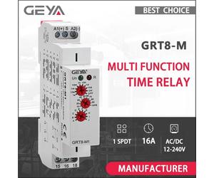 Relé de Tiempo Multifunción GEYA AC DC 12V 24V 48V 110V 220V 230V, Relé Temporizador GRT8-M con 10 Opciones de Función, CE CB GRT8-M1 AC230V