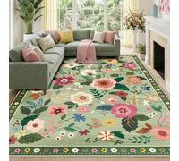 RELEANY Alfombra floral de 8 x 10 pies, lavable, para sala de estar, estampado suave, bohemio, antideslizante, de pelo bajo, para interiores, habitación de niños, dormitorio, cocina, color verde claro