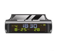 Reloj de coche con termómetro digital para salpicadero, funciona con energía solar para automóvil e interior, pantalla multifunción de plástico ABS para salpicadero de vehículo