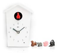 Reloj de cuco moderno, pequeño, con 5 figuras de animales de granja y grabaciones de sonidos naturales
