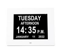Reloj de Día con Alarma de Calendario Digital, Pantalla Regulable Automática de Pantalla Grande de 8 Pulgadas, Reloj de Día Electrónico con 8 Alarmas y 8 Idiomas, para Personas (Enchufe de la UE)