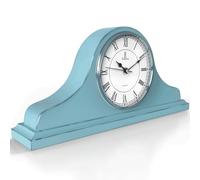 Reloj de madera a pilas para chimenea y repisa, verde azulado rústico, decoración del salón, oficina o estantería; regalo decorativo para el hogar 38 x 19 cm. Reloj silencioso para mesa de salón