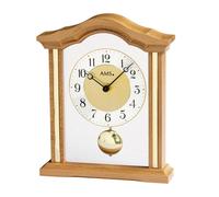Reloj de mesa AMS T1174-18 con carcasa de madera maciza de haya y mecanismo de péndulo de cuarzo