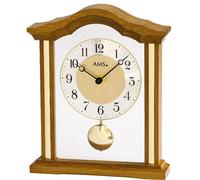 Reloj de mesa AMS T1174-4 con caja de madera maciza de roble y mecanismo de péndulo de cuarzo