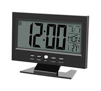 Reloj de Mesa con Soporte LCD Digital, Control de Sonido Despertador, Gran Pantalla Tiempo, Calendario, Semana, Temperatura, Pantalla de Escritorio, 14.5 x 11.2cm, Color Negro