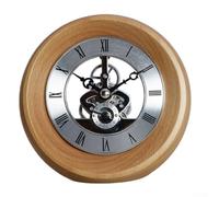 Reloj de mesa de 5.12 pulgadas con base de madera maciza para reloj de movimiento de cuarzo con engranaje translúcido y puntero de aluminio (color madera (color madera (color madera (plata))