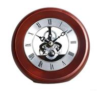 Reloj de mesa de 5.12 pulgadas con base de madera maciza para reloj de movimiento de cuarzo con engranaje translúcido y puntero de aluminio (color madera (rojo vino (plata))