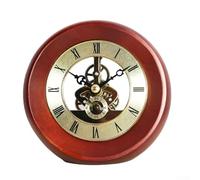 Reloj de mesa de 5.12 pulgadas con base de madera maciza para reloj de movimiento de cuarzo con engranaje translúcido y puntero de aluminio (color madera (rojo vino (oro))