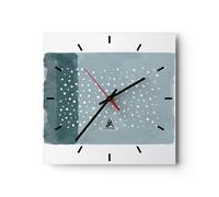 Reloj de Pared 30x30cm Reloj de Vidrio Acuarela Moderno Azul Silencioso