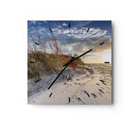 Reloj de Pared 30x30cm Reloj de Vidrio arena hierba mar Silencioso Decorativo