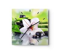 Reloj de Pared 30x30cm Reloj de Vidrio flor orquídea Silencioso Decorativo