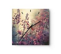 Reloj de Pared 30x30cm Reloj de Vidrio Flores Lluvia Luz Silencioso Decorativo