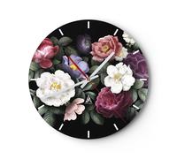 Reloj de Pared 30x30cm Reloj de Vidrio Flores Ramo Composición Silencioso