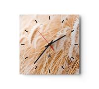 Reloj de Pared 30x30cm Reloj de Vidrio Hierba Boho Luz Silencioso Decorativo