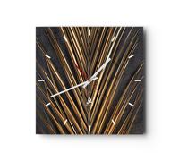 Reloj de Pared 30x30cm Reloj de Vidrio Hoja Dorado Negro Silencioso Decorativo