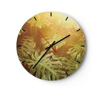 Reloj de Pared 30x30cm Reloj de Vidrio Hojas Monstera Luz Silencioso Decorativo