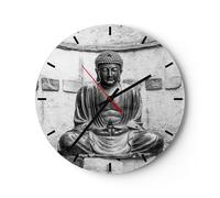 Reloj de Pared 30x30cm Reloj de Vidrio Japonés Buda Estatua Silencioso