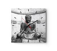 Reloj de Pared 30x30cm Reloj de Vidrio Japonés Buda Estatua Silencioso