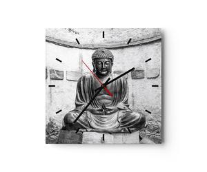 Reloj de Pared 30x30cm Reloj de Vidrio Japonés Buda Estatua Silencioso