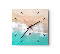 Reloj de Pared 30x30cm Reloj de Vidrio mar ola arena Silencioso Decorativo