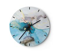 Reloj de Pared 30x30cm Reloj de Vidrio Mármol Moderno Azul Silencioso Decorativo