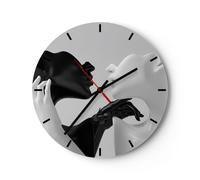 Reloj de Pared 30x30cm Reloj de Vidrio Negro Blanco Estatua Silencioso