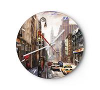 Reloj de Pared 30x30cm Reloj de Vidrio Nueva York Acuarela Silencioso Decorativo