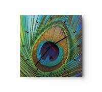 Reloj de Pared 30x30cm Reloj de Vidrio Pavos Reales Pluma Arco Iris Silencioso