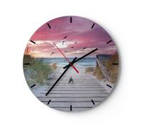 Reloj de Pared 30x30cm Reloj de Vidrio Playa Arena Aves Silencioso Decorativo