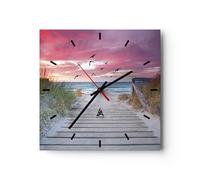 Reloj de Pared 30x30cm Reloj de Vidrio Playa Arena Aves Silencioso Decorativo
