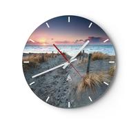 Reloj de Pared 30x30cm Reloj de Vidrio Playa Arena Paseo Silencioso Decorativo