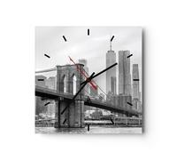 Reloj de Pared 30x30cm Reloj de Vidrio Puente Brooklyn Blanco Y Negro Silencioso