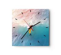 Reloj de Pared 30x30cm Reloj de Vidrio Surf Ola Luz Silencioso Decorativo