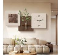 Reloj De Pared 3D con Acabado En Arenisca Y Juego De Arte Mural Modular De 3 Piezas con Repisa Decorativa; Decoración De Pared Silenciosa (sin Tictac) Brown 70x140cm/27.5x55.1in
