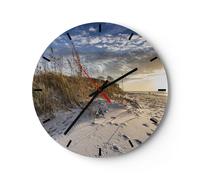 Reloj de Pared 40x40cm Reloj de Vidrio arena hierba mar Silencioso Decorativo